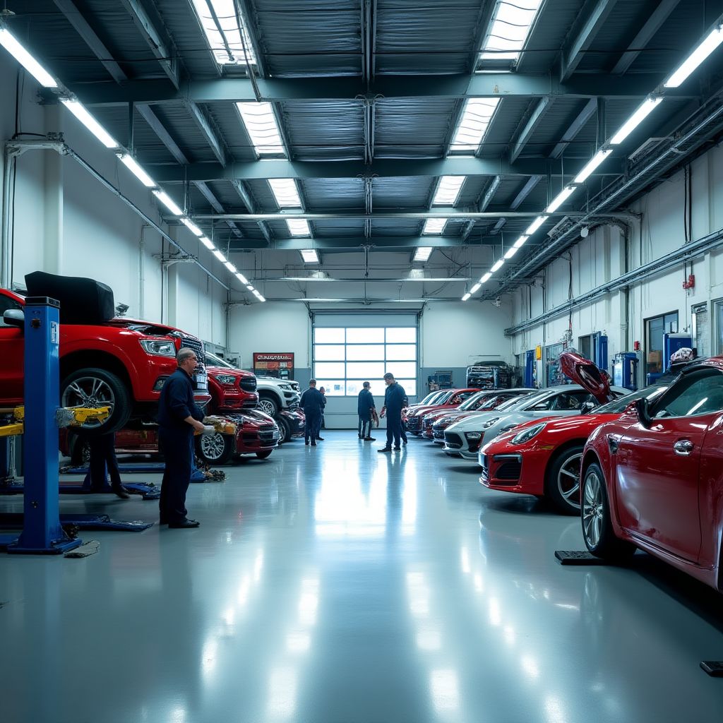 Prostorná dílna s vozidly